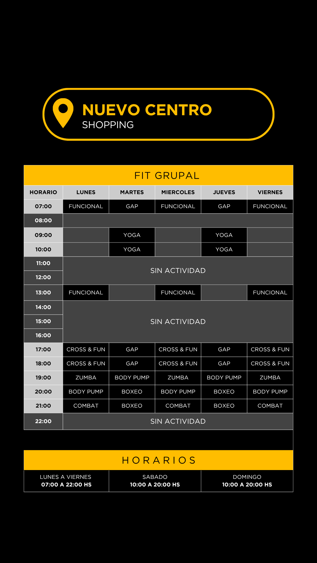 Grilla horarios — Nuevo Centro
