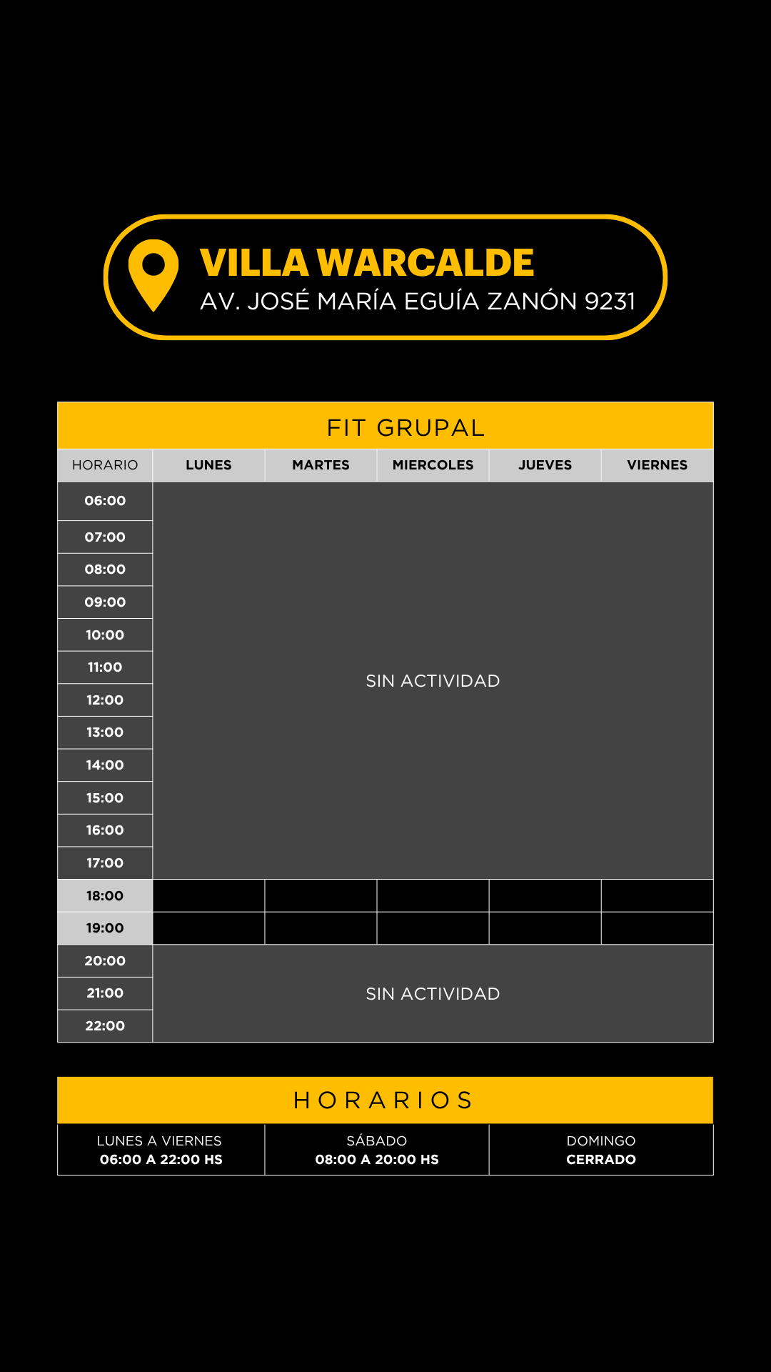 Grilla horarios — Villa Warcalde